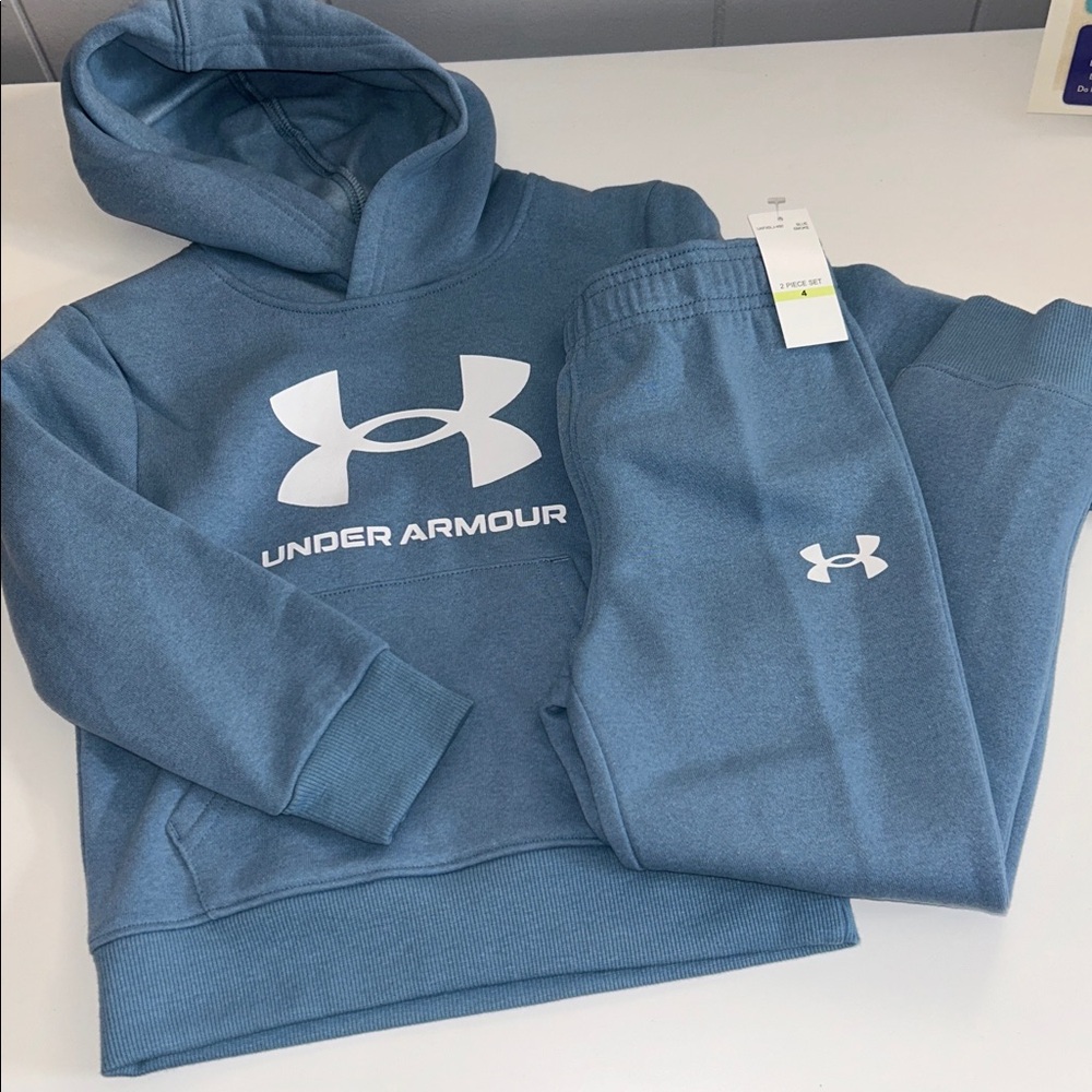 Under Armour Toddler Boy Blue Fleece Hoodie + Sweatpants Outfit Size 4 NWT